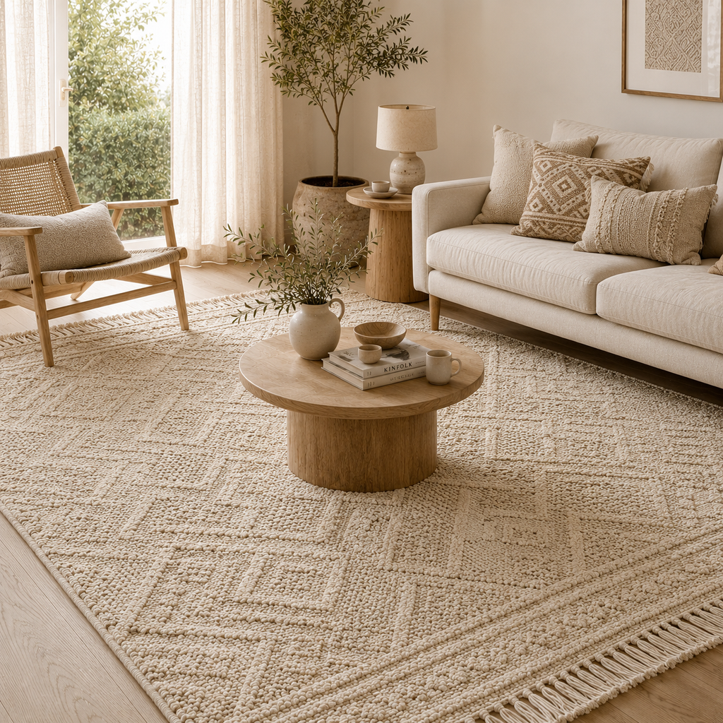 Neutral Bohemian Textured Area Rug
