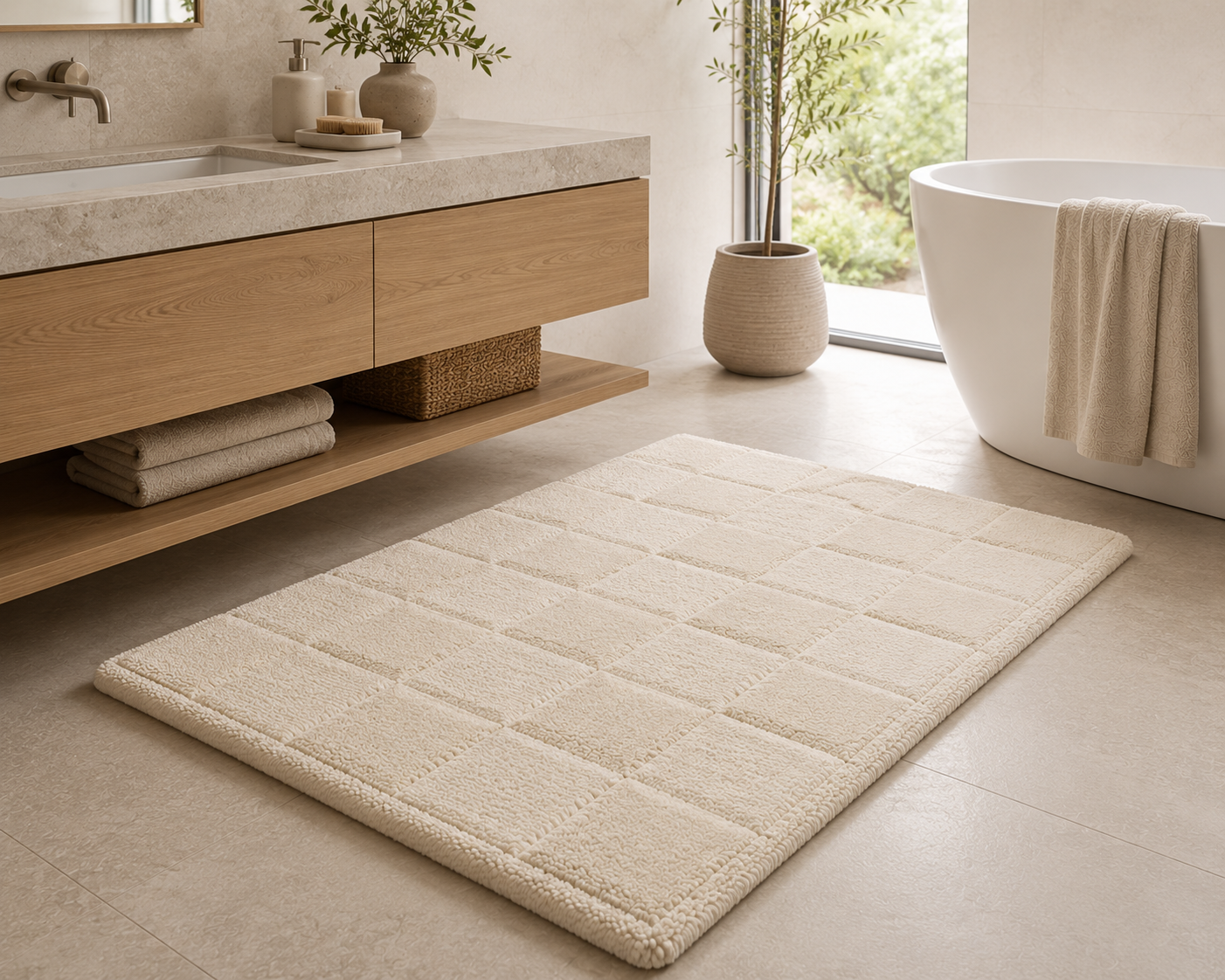 Minimalist Soft Beige Bath Rug